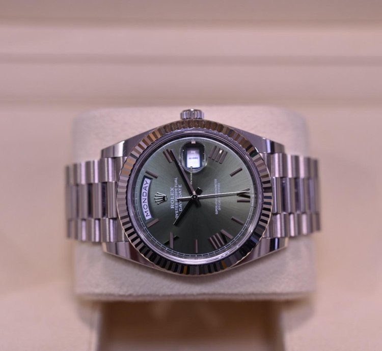 Rolex Day-date 40 40mm 2023 White Gold Day-date Green Olive Dial Unworn Box And Papers 228239