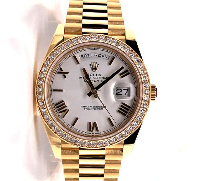 Rolex Day-date 40 40mm 228348 Rbr Factory Diamond Bezel White Roman Dial New