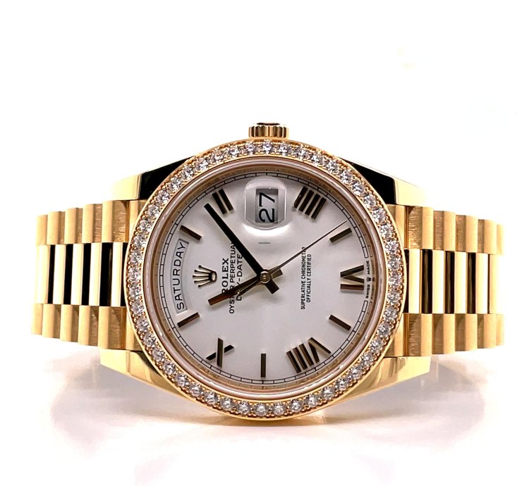 Rolex Day-date 40 40mm 228348 Rbr Factory Diamond Bezel White Roman Dial New