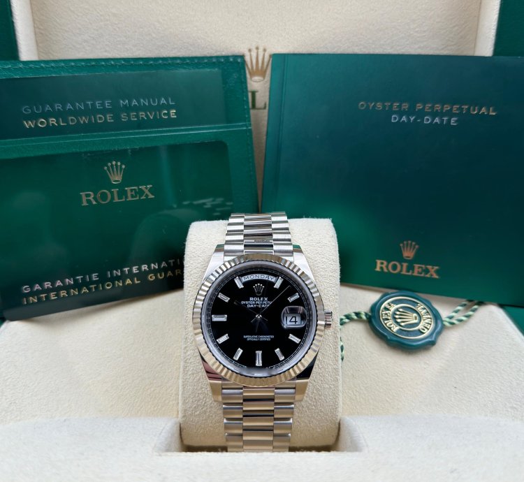 Rolex Day-date 40 40mm Black Baguette Dial White Gold Bracelet 228239 Unworn 2023