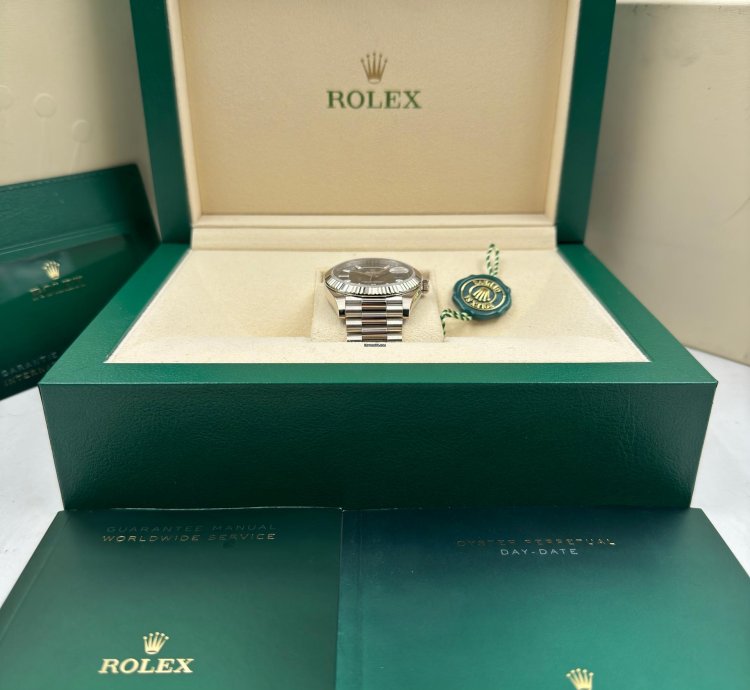 Rolex Day-date 40 40mm Black Baguette Dial White Gold Bracelet 228239 Unworn 2023