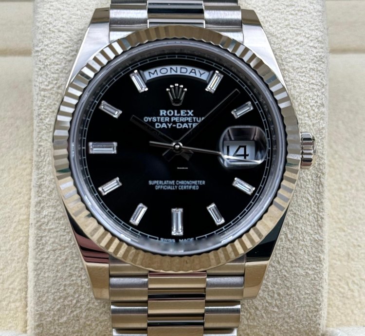 Rolex Day-date 40 40mm Black Baguette Dial White Gold Bracelet 228239 Unworn 2023