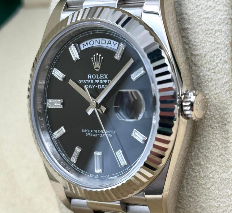 Rolex Day-date 40 40mm Black Baguette Dial White Gold Bracelet 228239 Unworn 2023