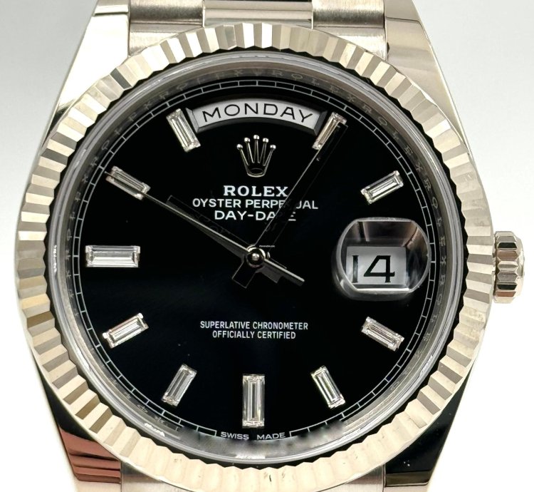 Rolex Day-date 40 40mm Black Baguette Dial White Gold Bracelet 228239 Unworn 2023