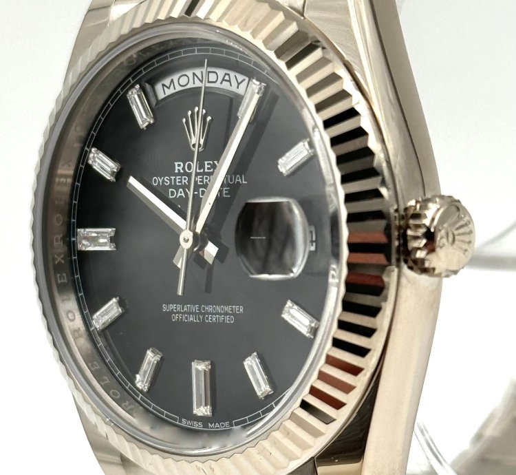 Rolex Day-date 40 40mm Black Baguette Dial White Gold Bracelet 228239 Unworn 2023