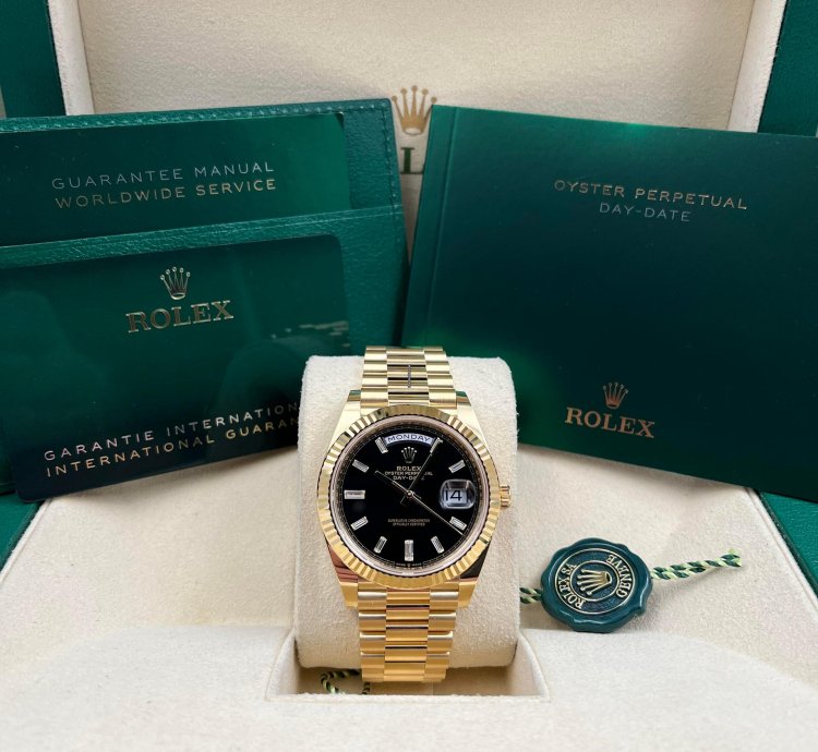Rolex Day-date 40 40mm Black Baguette Dial Yellow Gold Bracelet 228238 Unworn 2023
