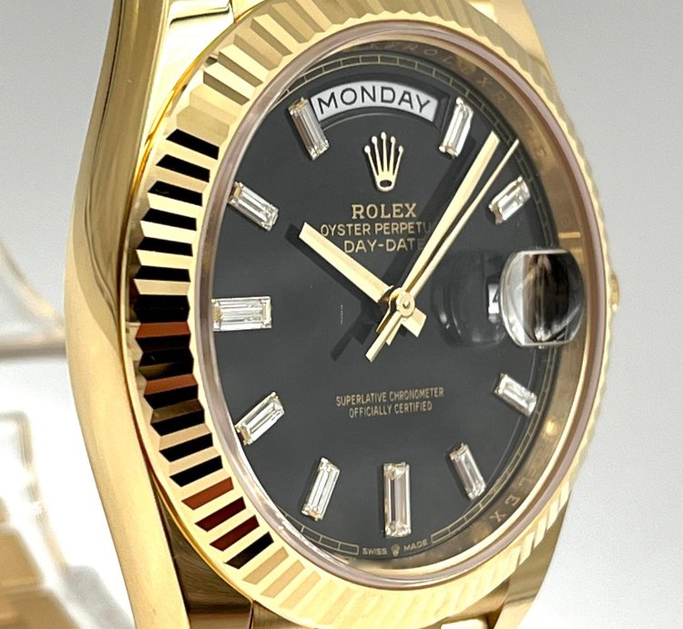 Rolex Day-date 40 40mm Black Baguette Dial Yellow Gold Bracelet 228238 Unworn 2023