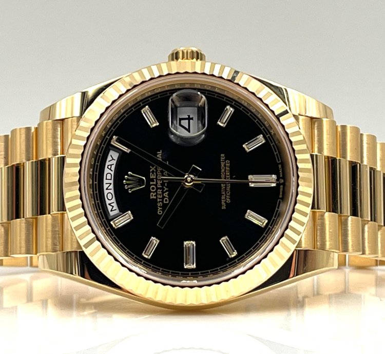 Rolex Day-date 40 40mm Black Baguette Dial Yellow Gold Bracelet 228238 Unworn 2023