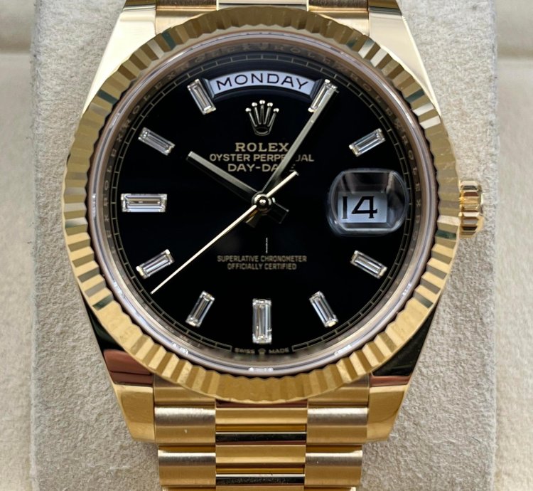 Rolex Day-date 40 40mm Black Baguette Dial Yellow Gold Bracelet 228238 Unworn 2023