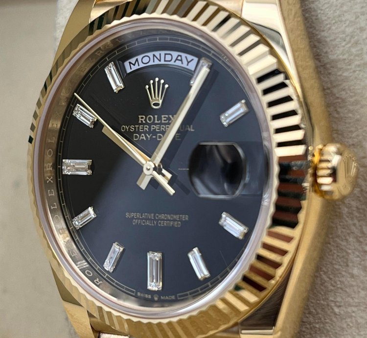 Rolex Day-date 40 40mm Black Baguette Dial Yellow Gold Bracelet 228238 Unworn 2023