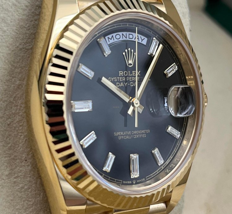 Rolex Day-date 40 40mm Black Baguette Dial Yellow Gold Bracelet 228238 Unworn 2023