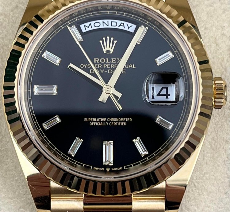 Rolex Day-date 40 40mm Black Baguette Dial Yellow Gold Bracelet 228238 Unworn 2023