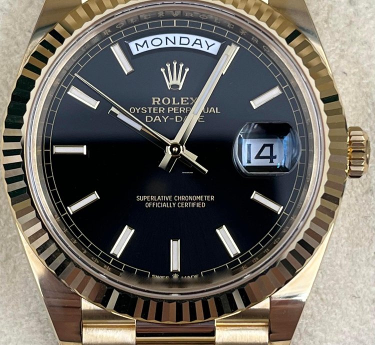 Rolex Day-date 40 40mm Black Index Dial Yellow Gold Bracelet 228238 Unworn 2023
