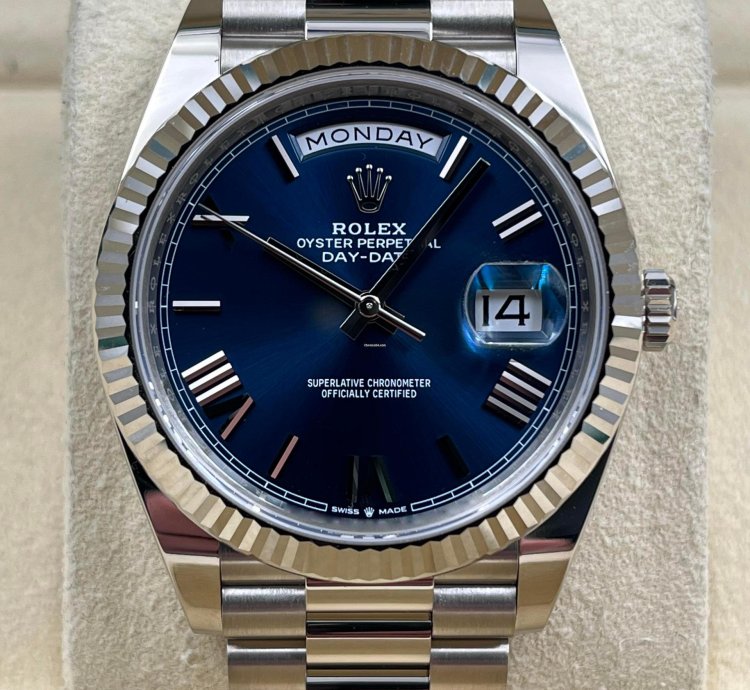 Rolex Day-date 40 40mm Blue Roman Dial White Gold 228239 Unworn 2023