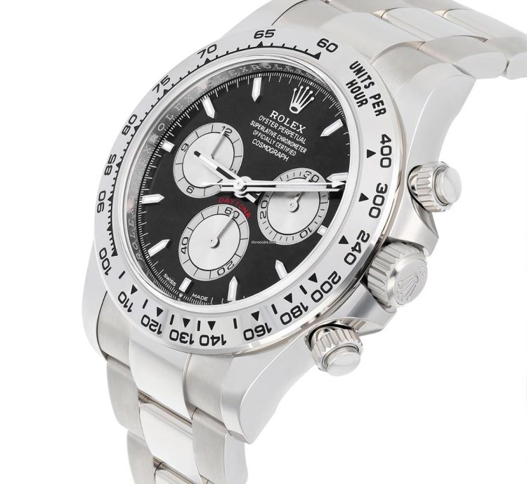 Rolex Daytona Cosmograph Daytona 18k White Gold Watch Black Dial Baby Lemans 126509