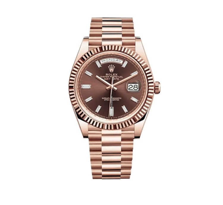 Rolex Day-date 40 40mm Chocolate Baguette Dial Rose Gold 228235
