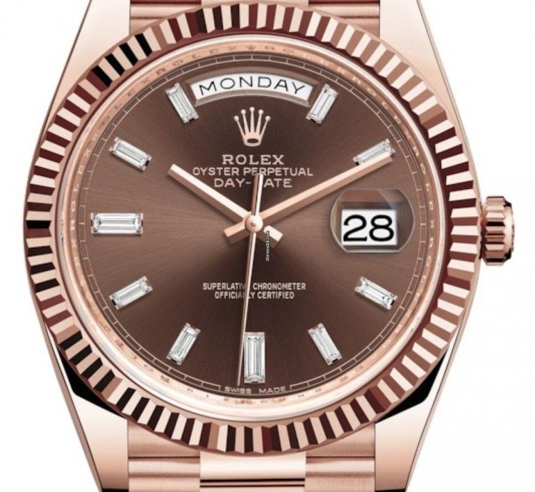 Rolex Day-date 40 40mm Chocolate Baguette Dial Rose Gold Bracelet Unworn 2024