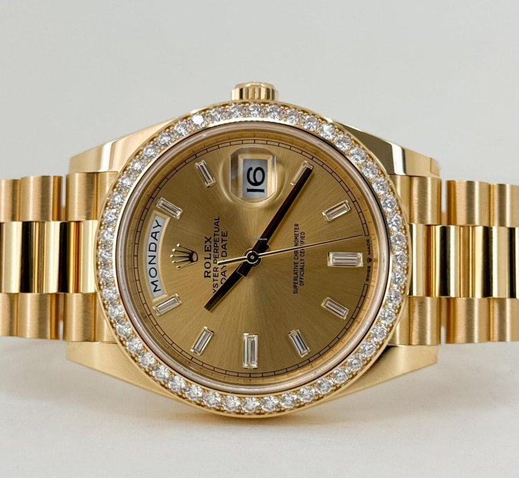 Rolex Day-date 40 40mm Diamond Bezel Champagne Baguette Diamond Dial