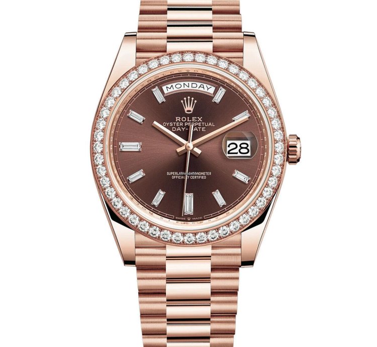 Rolex Day-date 40 40mm Diamond Bezel Chocolate Diamond Dial Presidential Band