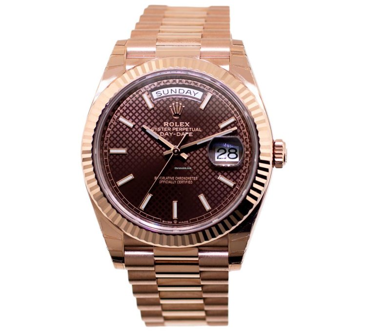 Rolex Day-date 40 40mm Everose Gold Chocolate Diagonal Motif Index Dial 228235