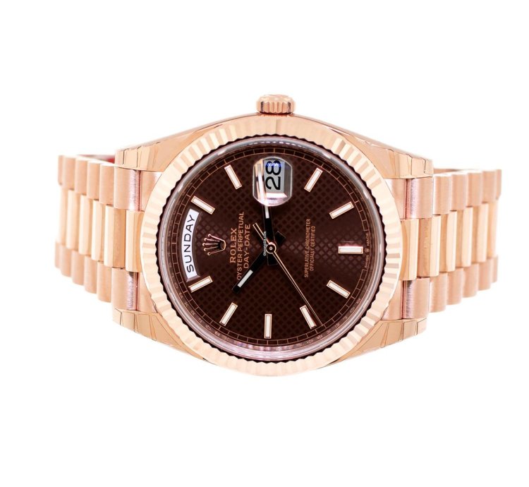 Rolex Day-date 40 40mm Everose Gold Chocolate Diagonal Motif Index Dial 228235