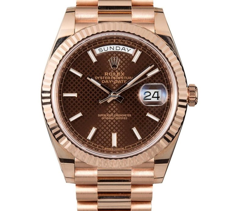 Rolex Day-date 40 40mm Everose Gold Fluted Bezel Chocolate Index Dial Presidential Bracelet 228235