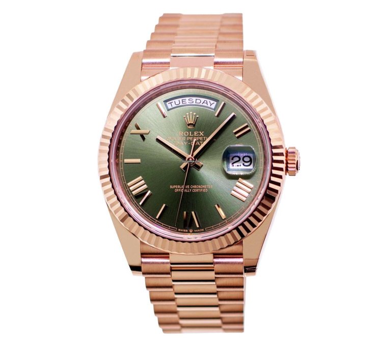 Rolex Day-date 40 40mm Everose Gold Olive Green Roman Dial 228235