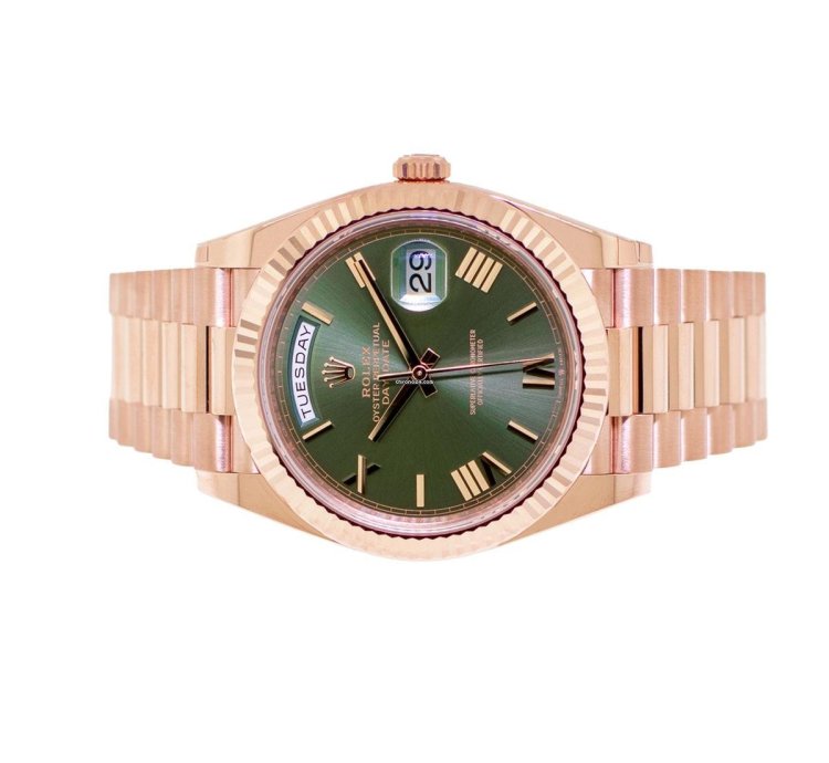 Rolex Day-date 40 40mm Everose Gold Olive Green Roman Dial 228235