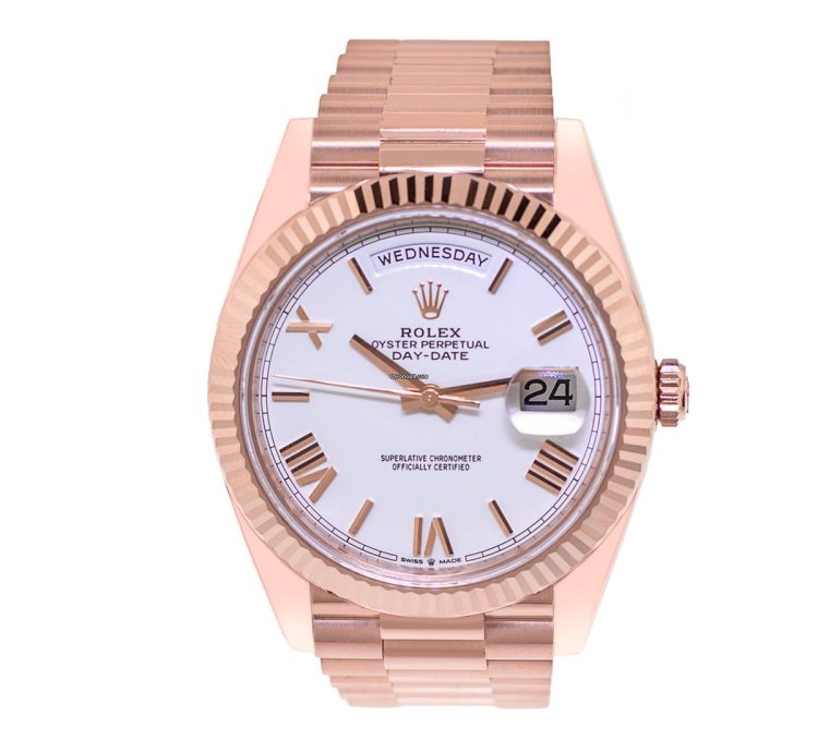 Rolex Day-date 40 40mm Everose Gold White Roman Dial Fluted Bezel 228235