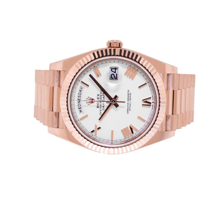 Rolex Day-date 40 40mm Everose Gold White Roman Dial Fluted Bezel 228235