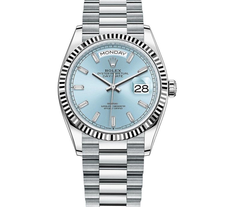 Rolex Day-date 40 40mm Flued Bezel Platinum Ice-blue Baguette Diamond Dial Presidential