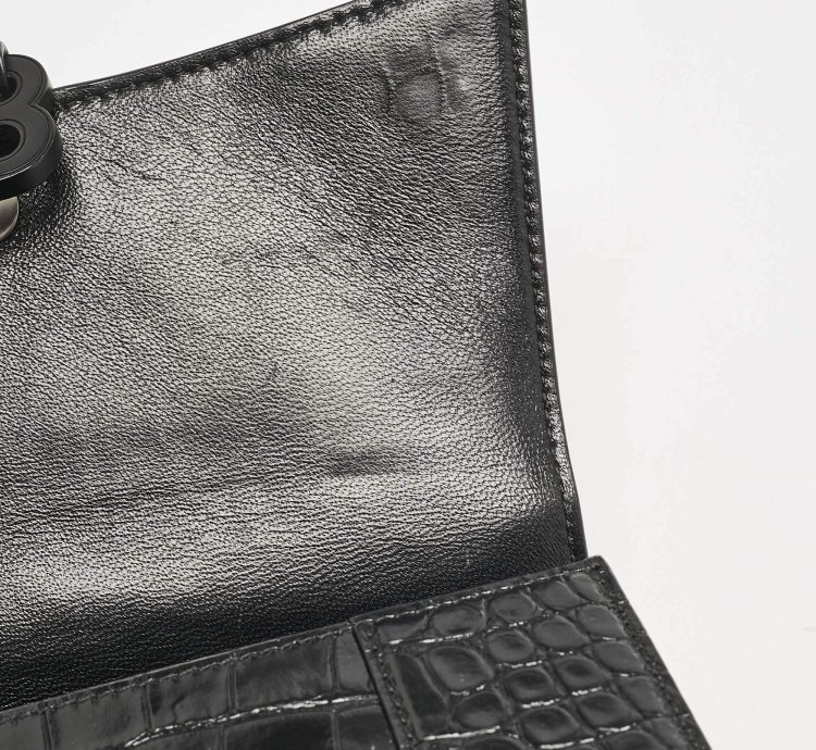 Balenciaga Black Croc Embossed Leather Small Hourglass Top Handle Bag