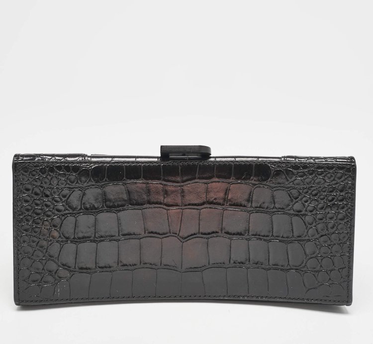 Balenciaga Black Croc Embossed Leather Small Hourglass Top Handle Bag