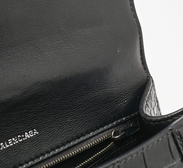 Balenciaga Black Croc Embossed Leather Small Hourglass Top Handle Bag