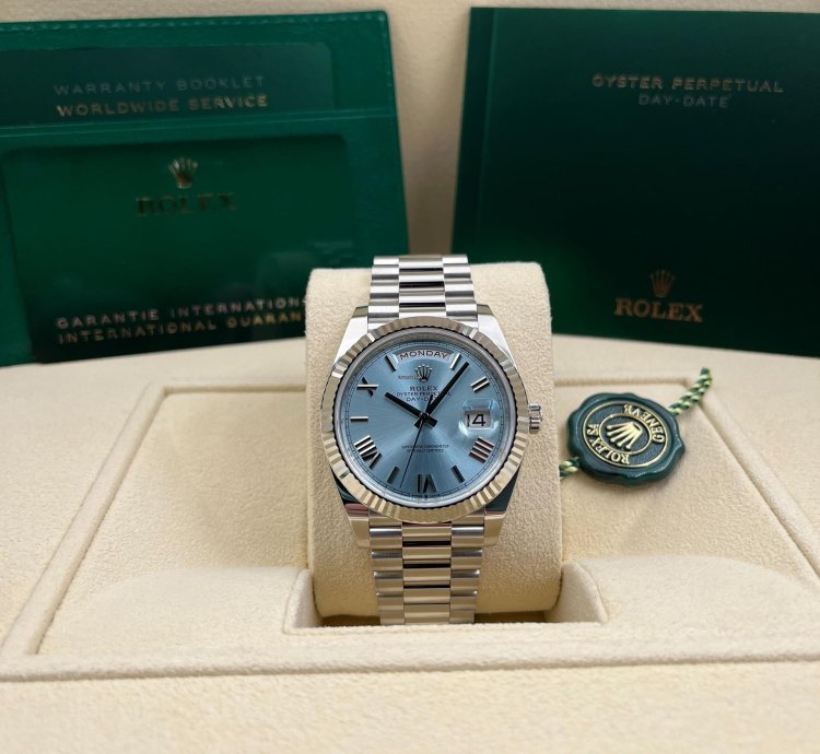 Rolex Day-date 40 40mm Ice Blue Roman Dial Platinum Bracelet 228236 Unworn 2024