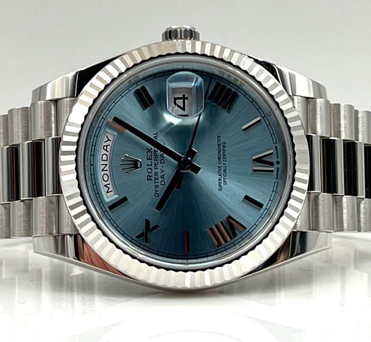 Rolex Day-date 40 40mm Ice Blue Roman Dial Platinum Bracelet 228236 Unworn 2024