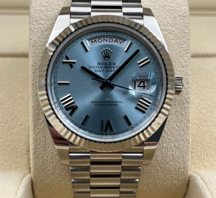 Rolex Day-date 40 40mm Ice Blue Roman Dial Platinum Bracelet 228236 Unworn 2024