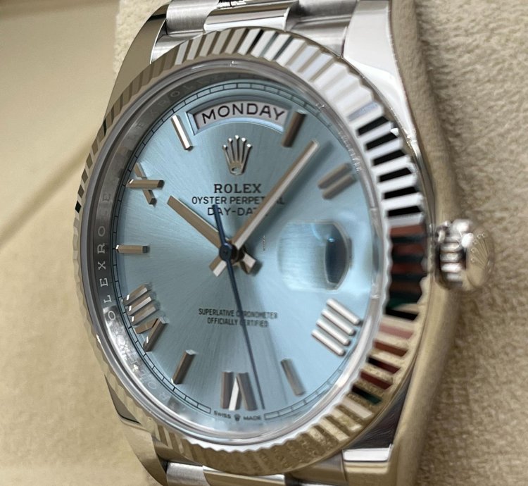 Rolex Day-date 40 40mm Ice Blue Roman Dial Platinum Bracelet 228236 Unworn 2024
