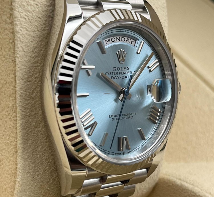 Rolex Day-date 40 40mm Ice Blue Roman Dial Platinum Bracelet 228236 Unworn 2024