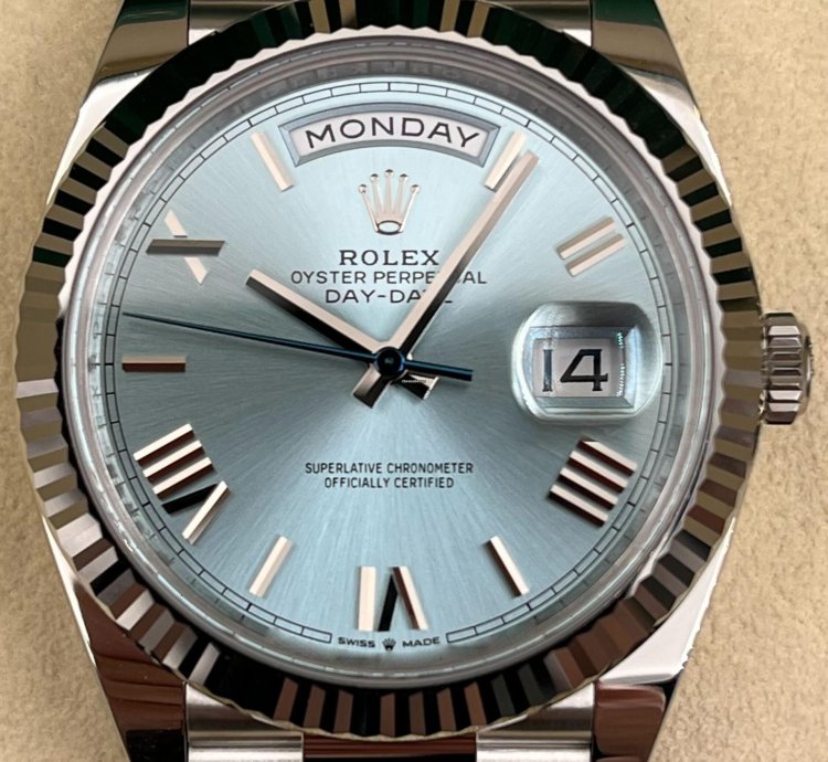 Rolex Day-date 40 40mm Ice Blue Roman Dial Platinum Bracelet 228236 Unworn 2024