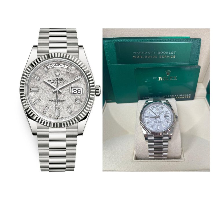 Rolex Day-date 40 40mm Meteorite Baguette Dial White Gold Fluted Bezel 228239