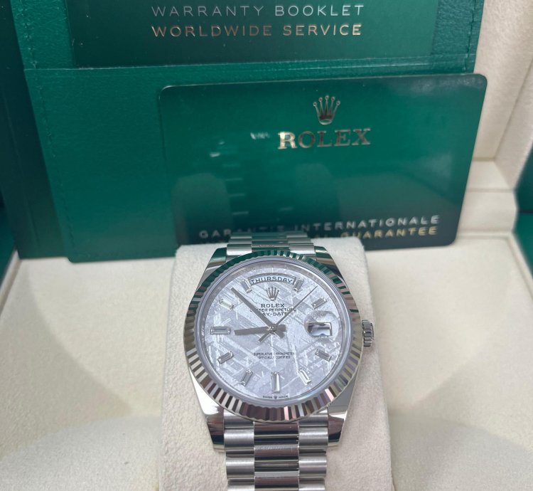 Rolex Day-date 40 40mm Meteorite Baguette Dial White Gold Fluted Bezel 228239