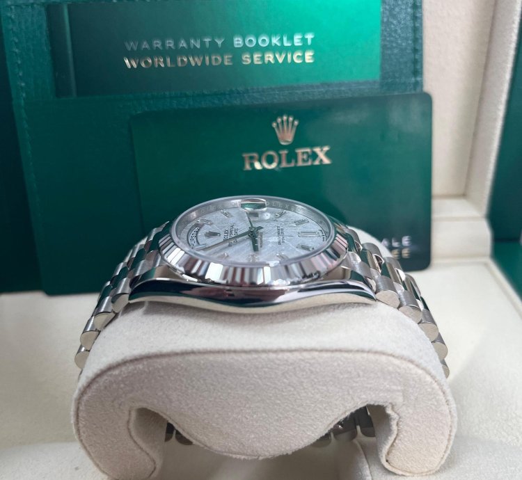 Rolex Day-date 40 40mm Meteorite Baguette Dial White Gold Fluted Bezel 228239