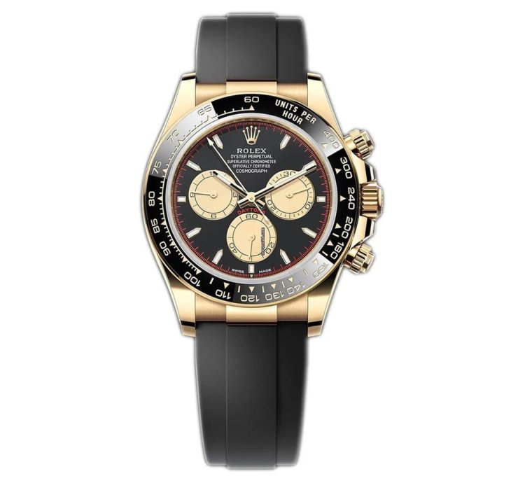 Rolex Daytona Cosmograph Daytona 40mm Yellow Gold Black Champagne Dial Oysterflex Band 12618ln