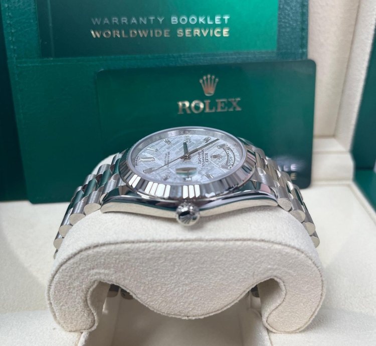 Rolex Day-date 40 40mm Meteorite Baguette Dial White Gold Fluted Bezel 228239