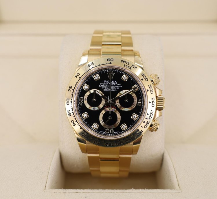 Rolex Daytona Cosmograph Daytona 40mm Yellow Gold Black Diamond Dial 116508