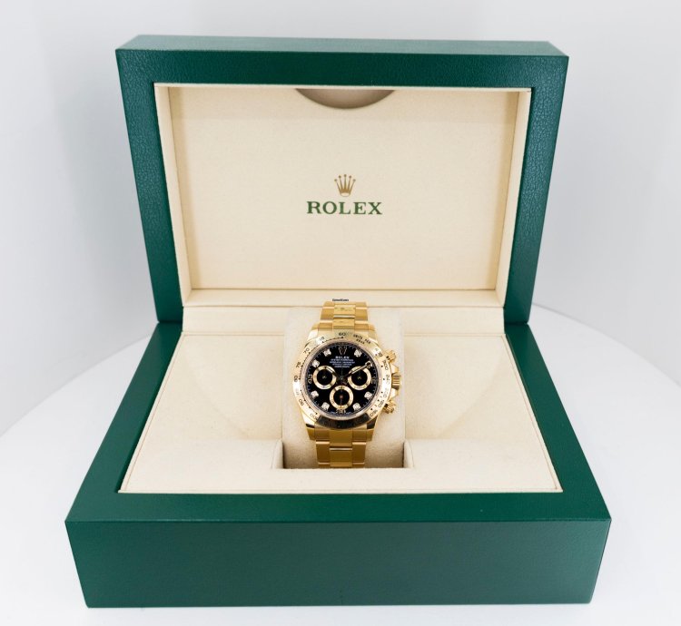 Rolex Daytona Cosmograph Daytona 40mm Yellow Gold Black Diamond Dial 116508