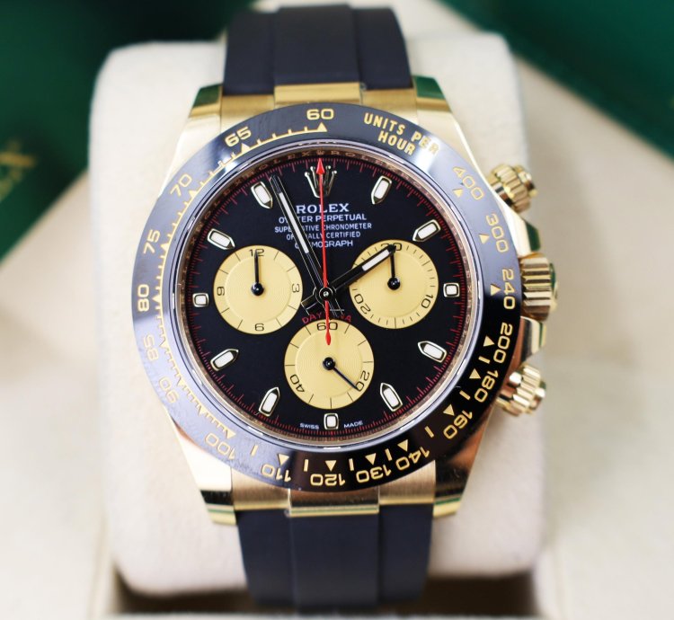 Rolex Daytona Cosmograph Daytona 40mm Yellow Gold Black Paul Newman Dial Oysterflex Band 116518ln