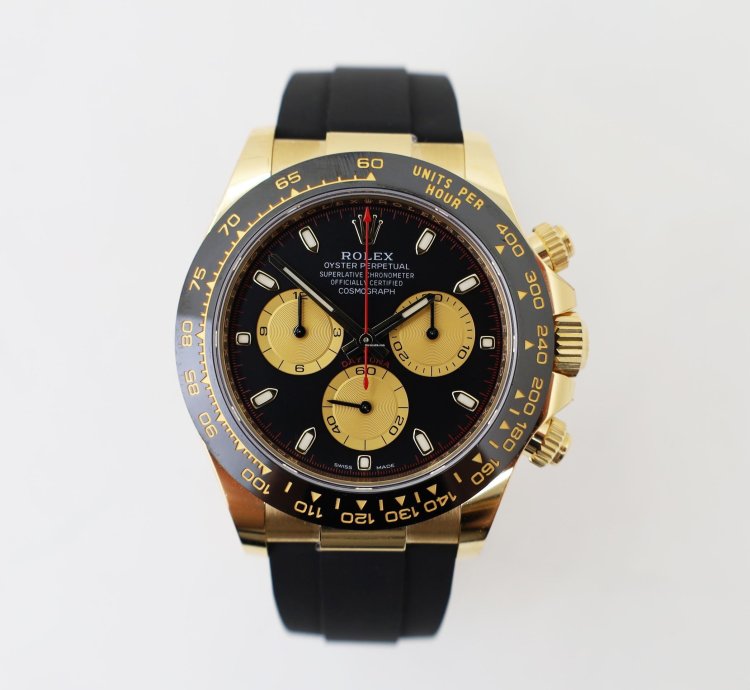 Rolex Daytona Cosmograph Daytona 40mm Yellow Gold Black Paul Newman Dial Oysterflex Band 116518ln