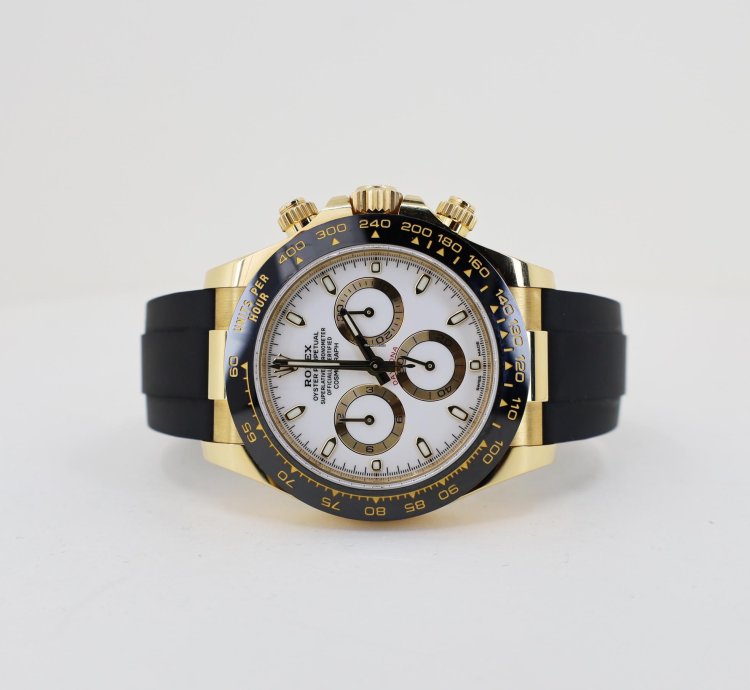 Rolex Daytona Cosmograph Daytona 40mm Yellow Gold White Index Dial Oysterflex Band 116518ln